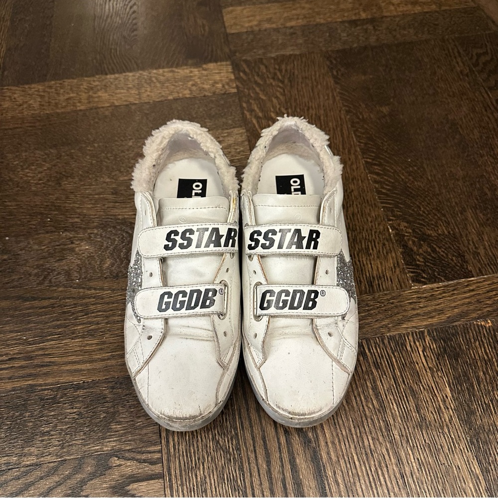 Shearling golden goose sneakers - glitter with Velcro closing